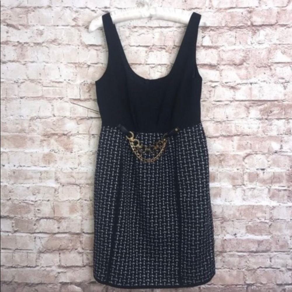 Tibi Gabrielle Tweed Chain Dress Black White Size 8